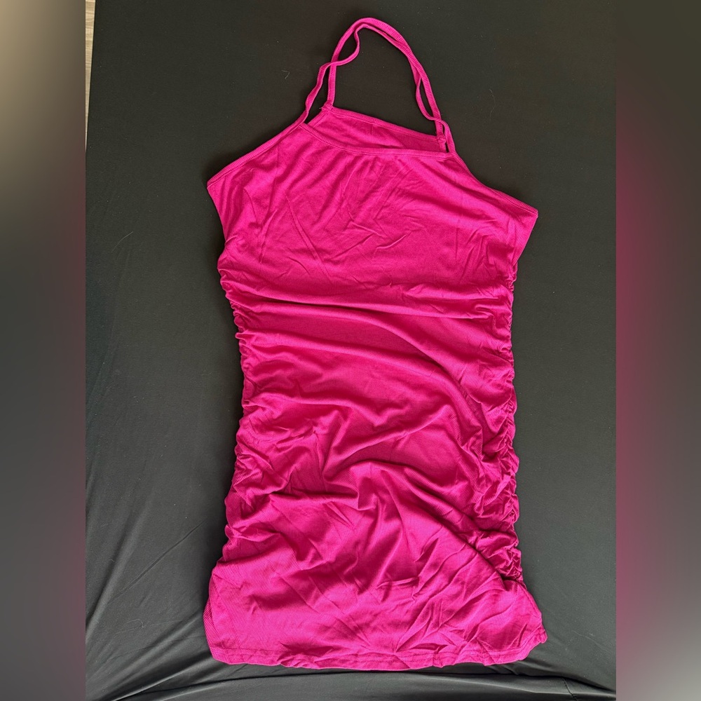 Fuchsia Ruched Bodycon Slip Dress - Picture 2 of 3